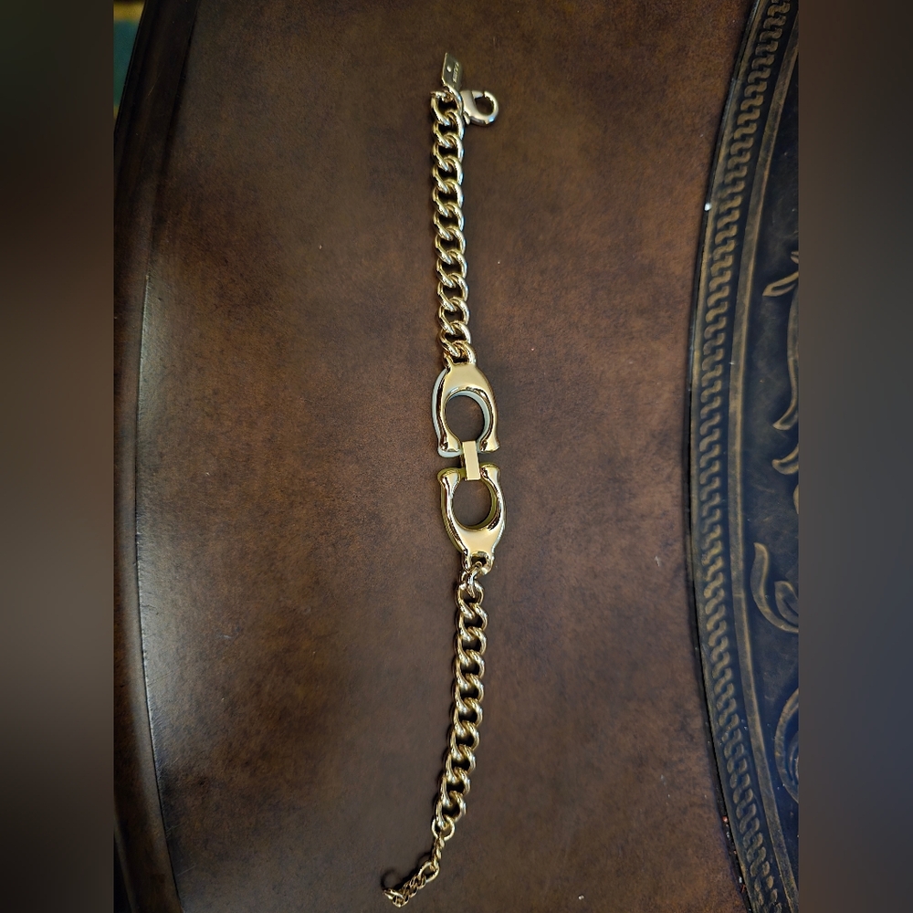 Coach Gold Chain Bracelet with White, Green and Gold Accents - Picture 2 of 3
